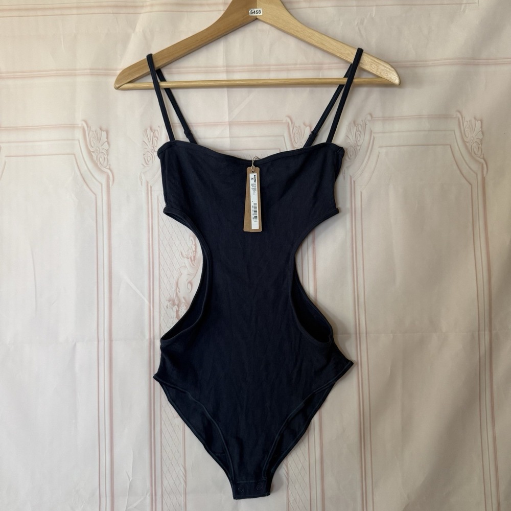 Skims Cotton Jersey Cut Out Bodysuit In Navy Size S NWT